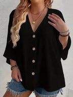 Women's Plus Size V-Neck Button Cardigan Top Sleeve Loose Casual Everyday Blouse – Multicolor