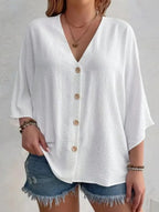 Women's Plus Size V-Neck Button Cardigan Top Sleeve Loose Casual Everyday Blouse – Multicolor