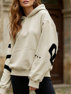 Women's Oversized Graphic Letter Hoodie Casual Streetwear Everyday Cozy Loose Fit Pullover Sweatshirt – Blue Grey