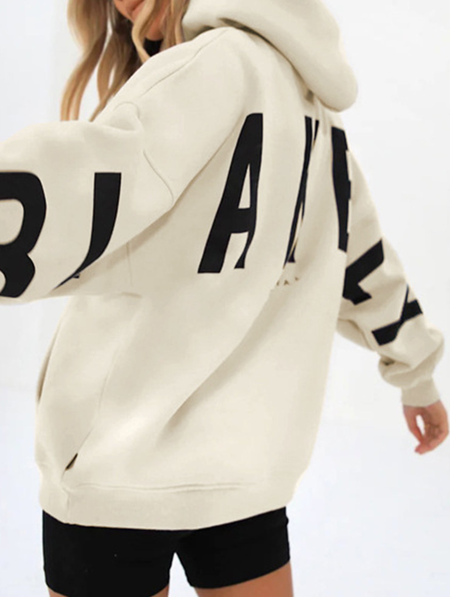 Women's Oversized Graphic Letter Hoodie Casual Streetwear Everyday Cozy Loose Fit Pullover Sweatshirt – Blue Grey