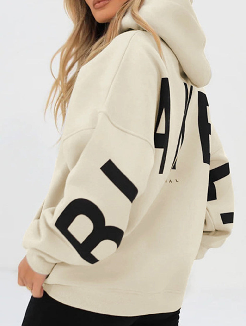 Women's Oversized Graphic Letter Hoodie Casual Streetwear Everyday Cozy Loose Fit Pullover Sweatshirt – Blue Grey