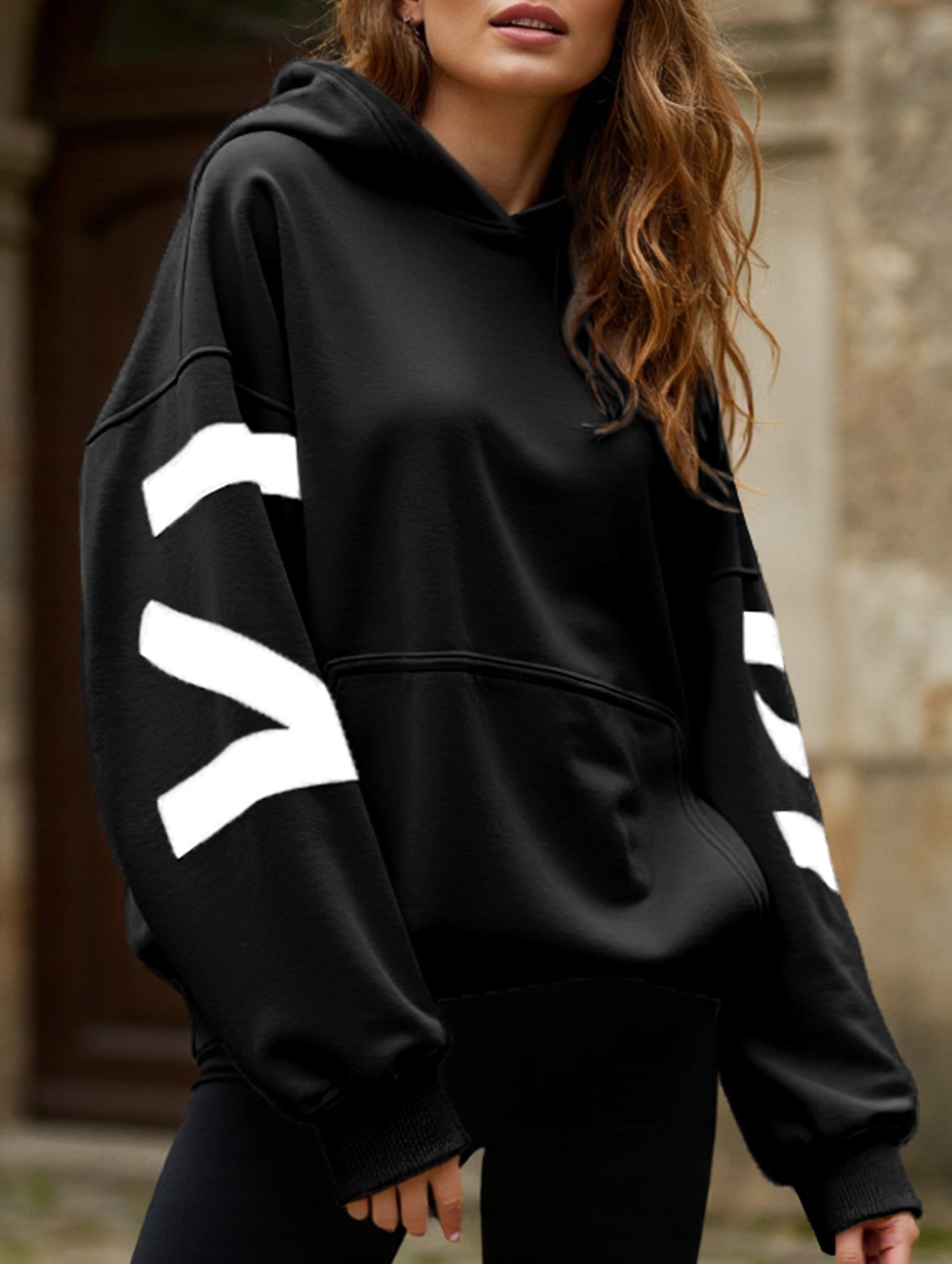 Women's Oversized Graphic Letter Hoodie Casual Streetwear Everyday Cozy Loose Fit Pullover Sweatshirt – Blue Grey