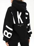 Women's Oversized Graphic Letter Hoodie Casual Streetwear Everyday Cozy Loose Fit Pullover Sweatshirt – Blue Grey