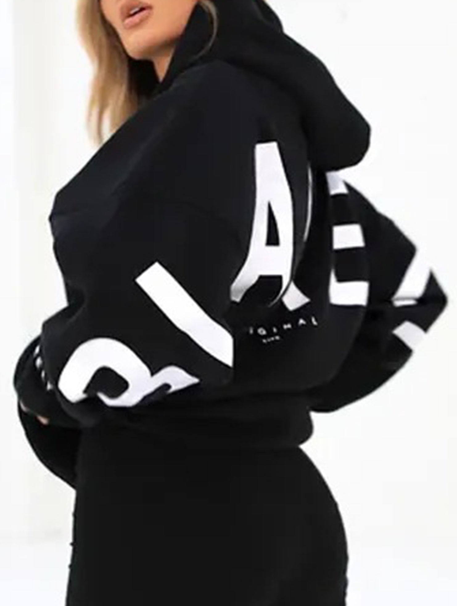 Women's Oversized Graphic Letter Hoodie Casual Streetwear Everyday Cozy Loose Fit Pullover Sweatshirt – Blue Grey