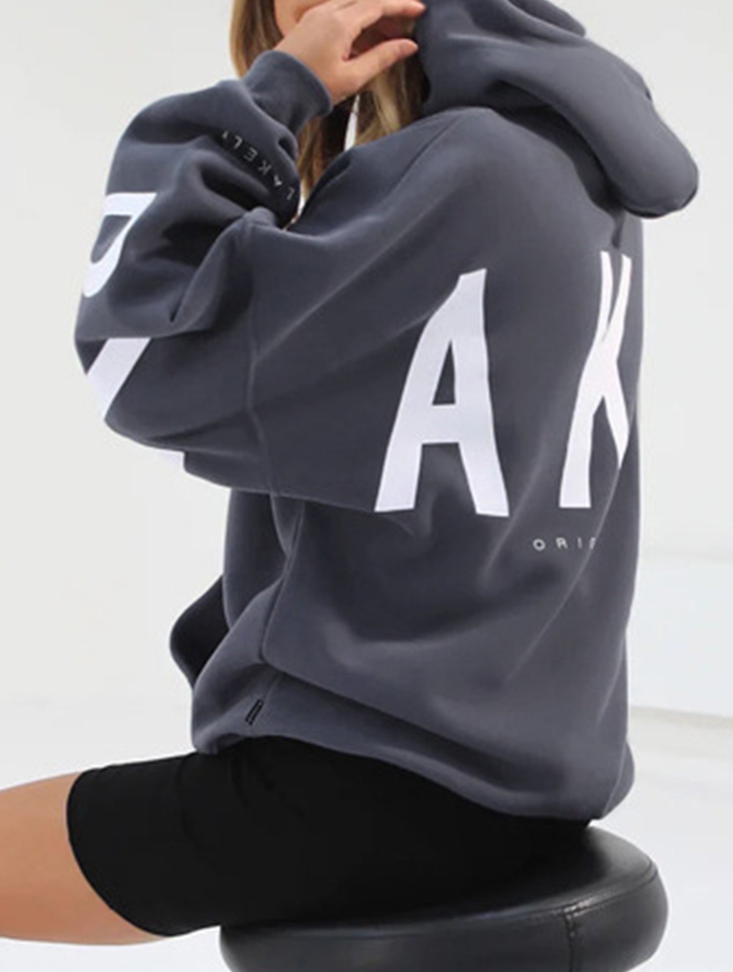 Women's Oversized Graphic Letter Hoodie Casual Streetwear Everyday Cozy Loose Fit Pullover Sweatshirt – Blue Grey