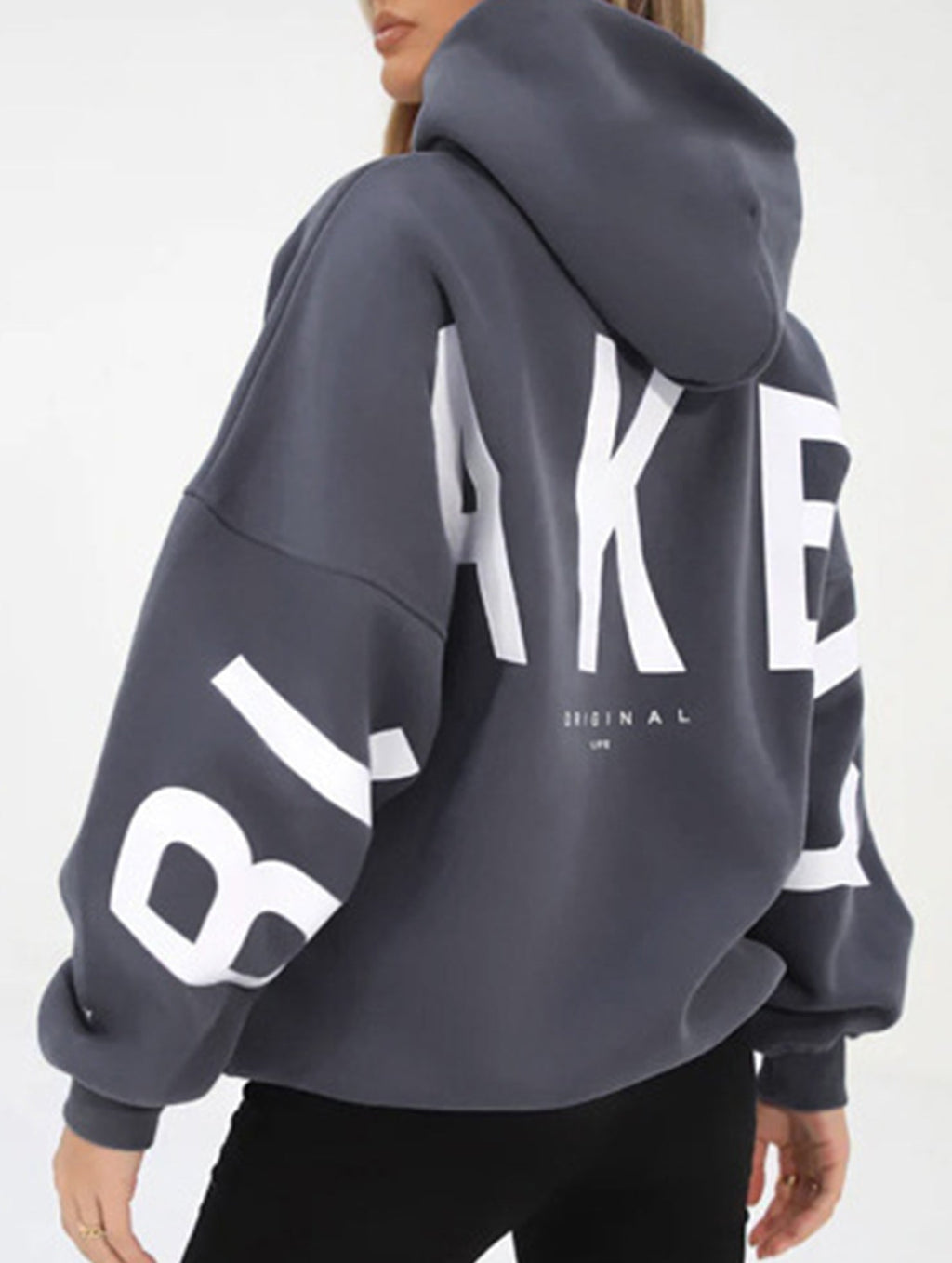 Women's Oversized Graphic Letter Hoodie Casual Streetwear Everyday Cozy Loose Fit Pullover Sweatshirt – Blue Grey