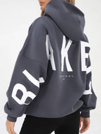 Women's Oversized Graphic Letter Hoodie Casual Streetwear Everyday Cozy Loose Fit Pullover Sweatshirt – Blue Grey