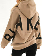 Women's Oversized Graphic Letter Hoodie Casual Streetwear Everyday Cozy Loose Fit Pullover Sweatshirt – Blue Grey