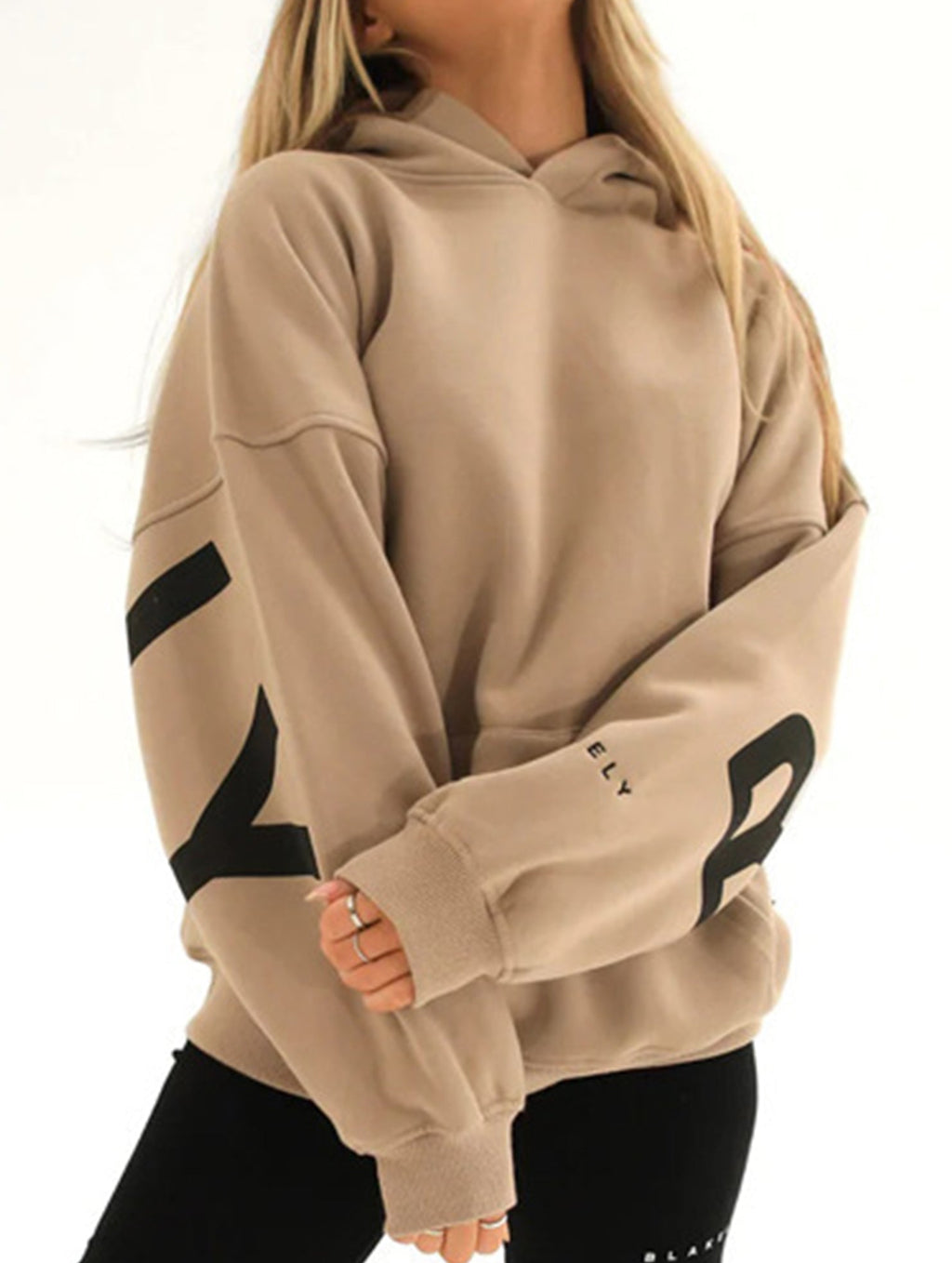 Women's Oversized Graphic Letter Hoodie Casual Streetwear Everyday Cozy Loose Fit Pullover Sweatshirt – Blue Grey