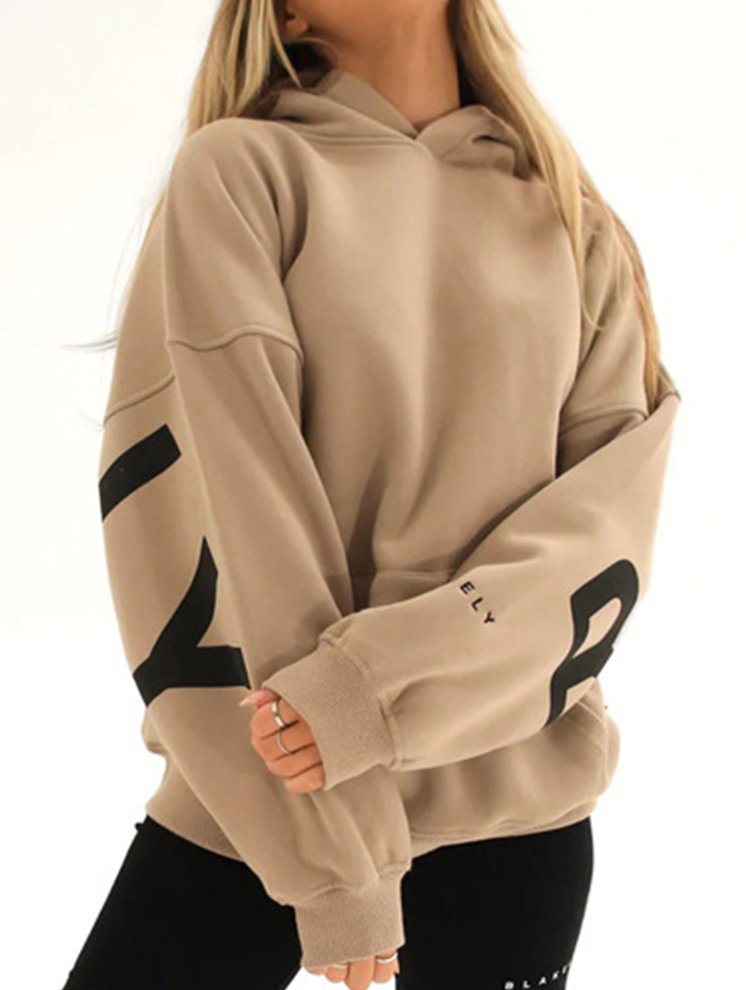 Women's Oversized Graphic Letter Hoodie Casual Streetwear Everyday Cozy Loose Fit Pullover Sweatshirt – Blue Grey