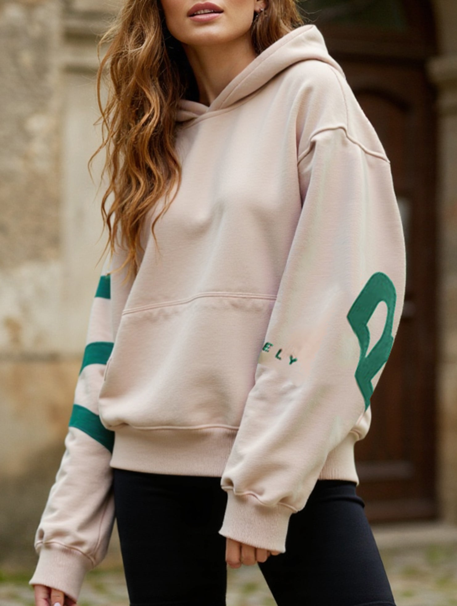 Women's Oversized Graphic Letter Hoodie Casual Streetwear Everyday Cozy Loose Fit Pullover Sweatshirt – Blue Grey
