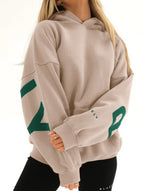 Women's Oversized Graphic Letter Hoodie Casual Streetwear Everyday Cozy Loose Fit Pullover Sweatshirt – Blue Grey
