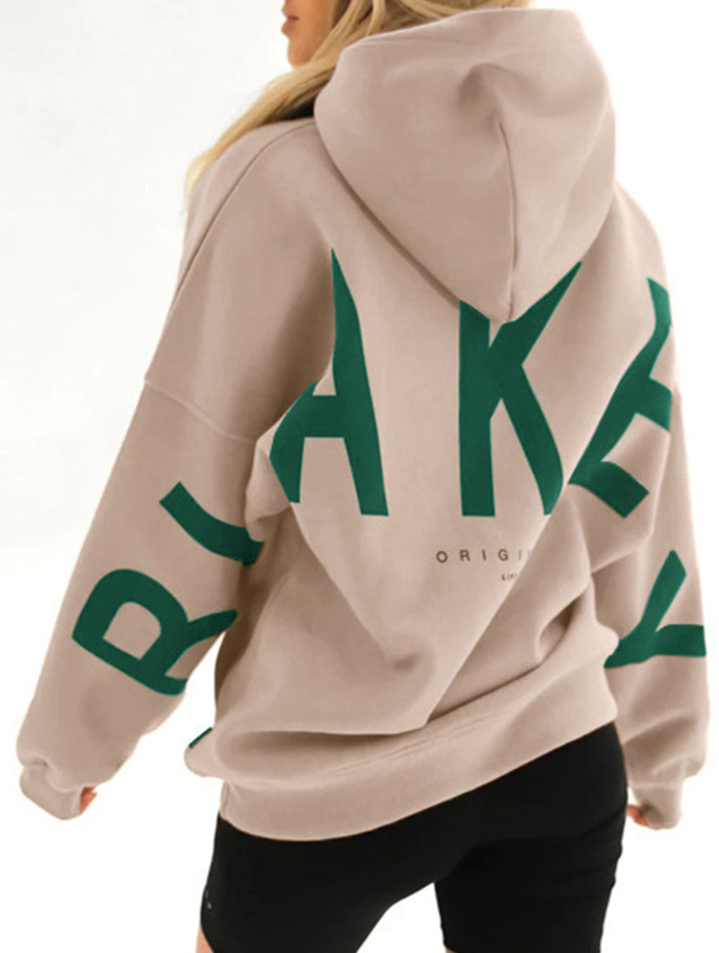 Women's Oversized Graphic Letter Hoodie Casual Streetwear Everyday Cozy Loose Fit Pullover Sweatshirt – Blue Grey