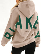 Women's Oversized Graphic Letter Hoodie Casual Streetwear Everyday Cozy Loose Fit Pullover Sweatshirt – Blue Grey