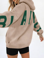 Women's Oversized Graphic Letter Hoodie Casual Streetwear Everyday Cozy Loose Fit Pullover Sweatshirt – Blue Grey