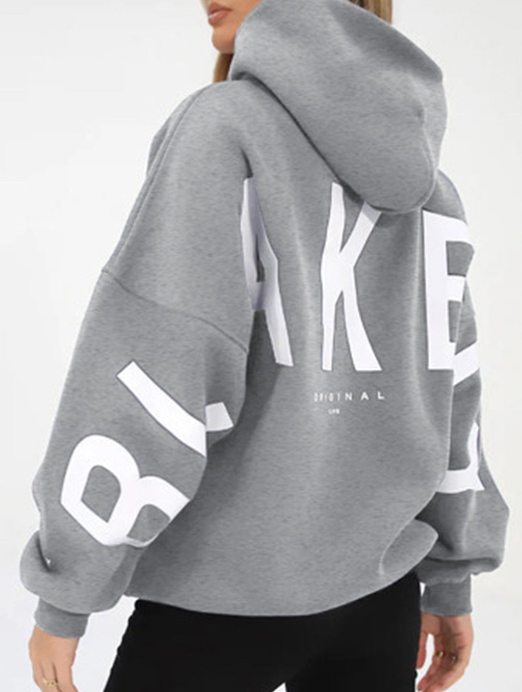 Women's Oversized Graphic Letter Hoodie Casual Streetwear Everyday Cozy Loose Fit Pullover Sweatshirt – Blue Grey
