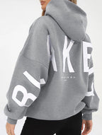 Women's Oversized Graphic Letter Hoodie Casual Streetwear Everyday Cozy Loose Fit Pullover Sweatshirt – Blue Grey
