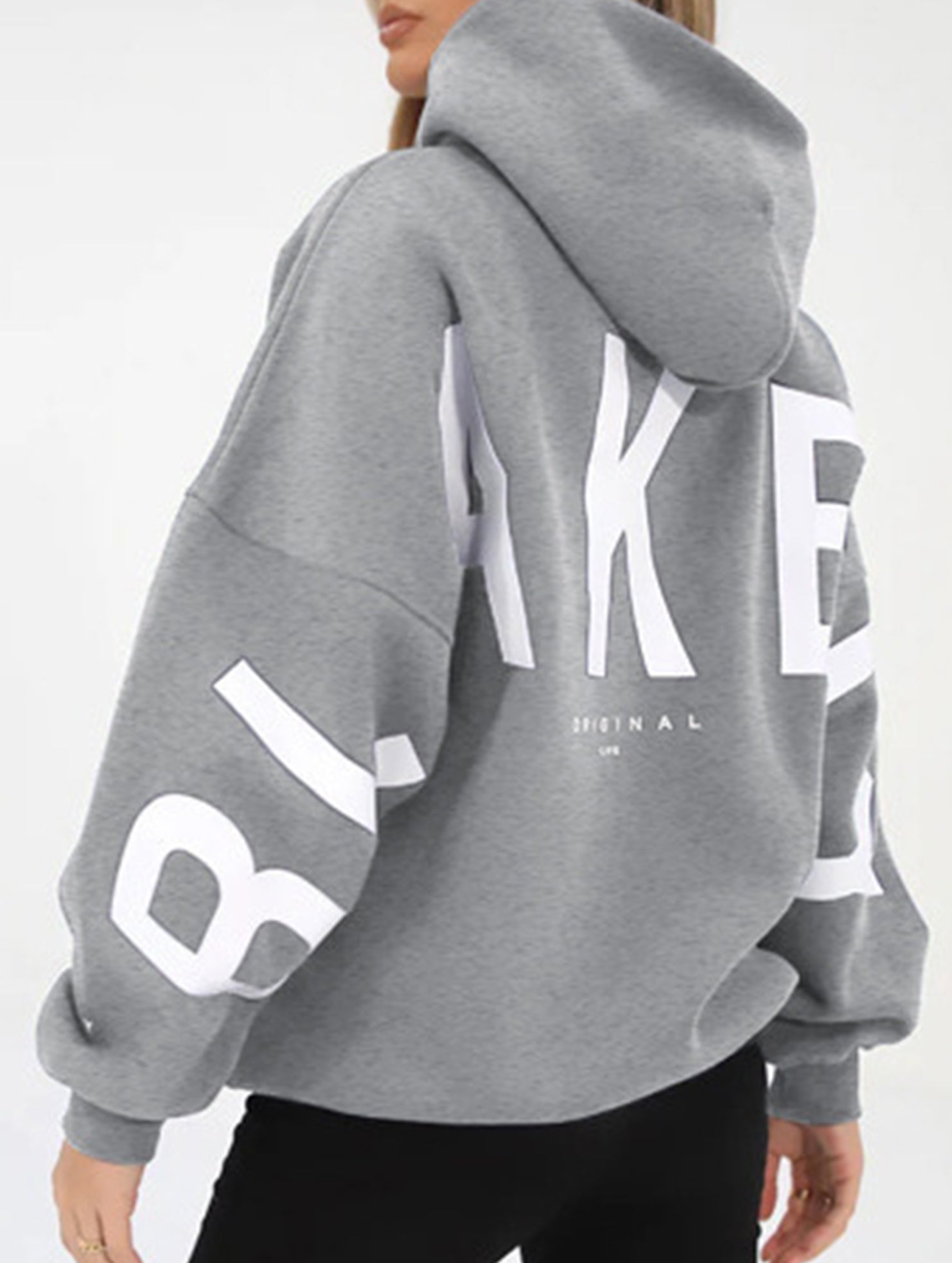 Women's Oversized Graphic Letter Hoodie Casual Streetwear Everyday Cozy Loose Fit Pullover Sweatshirt – Blue Grey