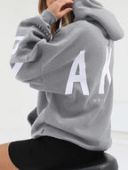 Women's Oversized Graphic Letter Hoodie Casual Streetwear Everyday Cozy Loose Fit Pullover Sweatshirt – Blue Grey