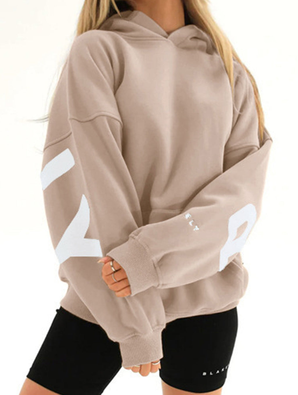 Women's Oversized Graphic Letter Hoodie Casual Streetwear Everyday Cozy Loose Fit Pullover Sweatshirt – Blue Grey