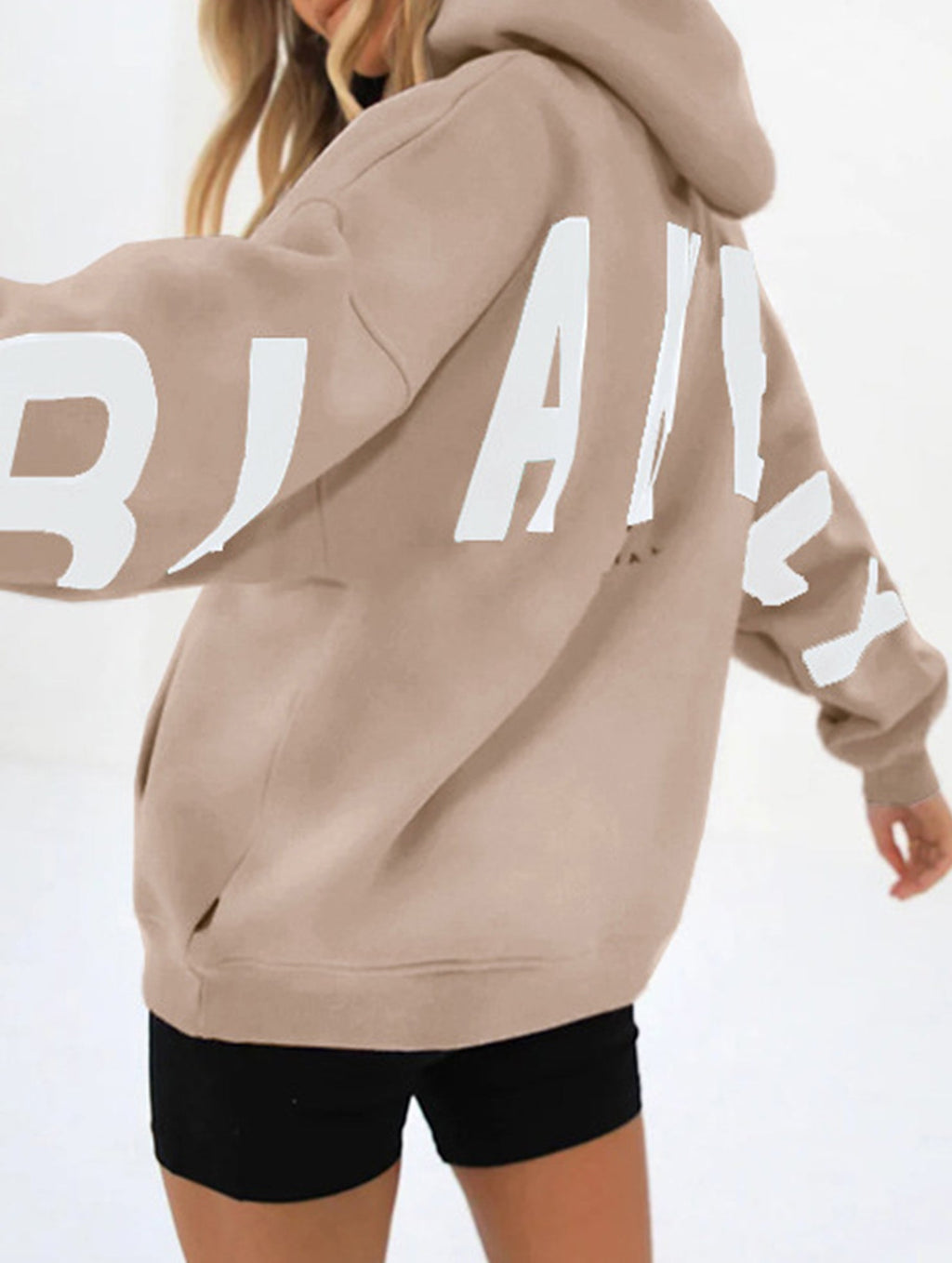Women's Oversized Graphic Letter Hoodie Casual Streetwear Everyday Cozy Loose Fit Pullover Sweatshirt – Blue Grey