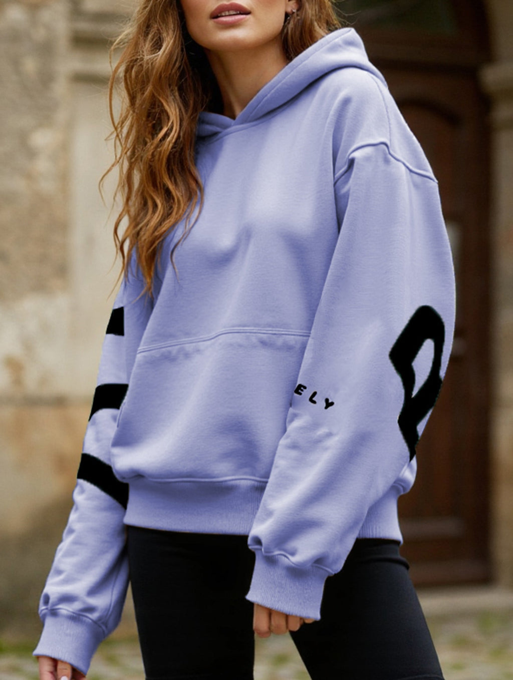 Women's Oversized Graphic Letter Hoodie Casual Streetwear Everyday Cozy Loose Fit Pullover Sweatshirt – Blue Grey