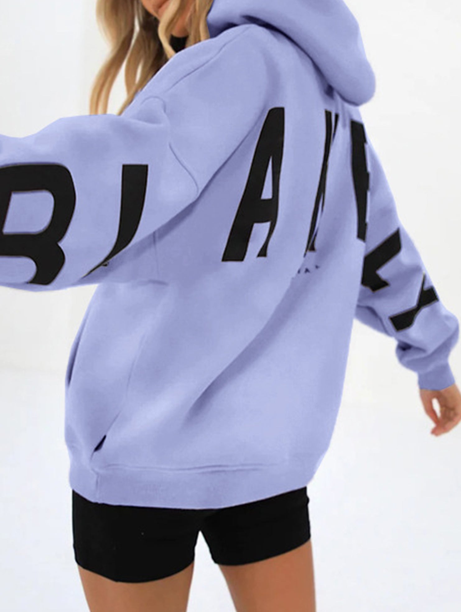 Women's Oversized Graphic Letter Hoodie Casual Streetwear Everyday Cozy Loose Fit Pullover Sweatshirt – Blue Grey