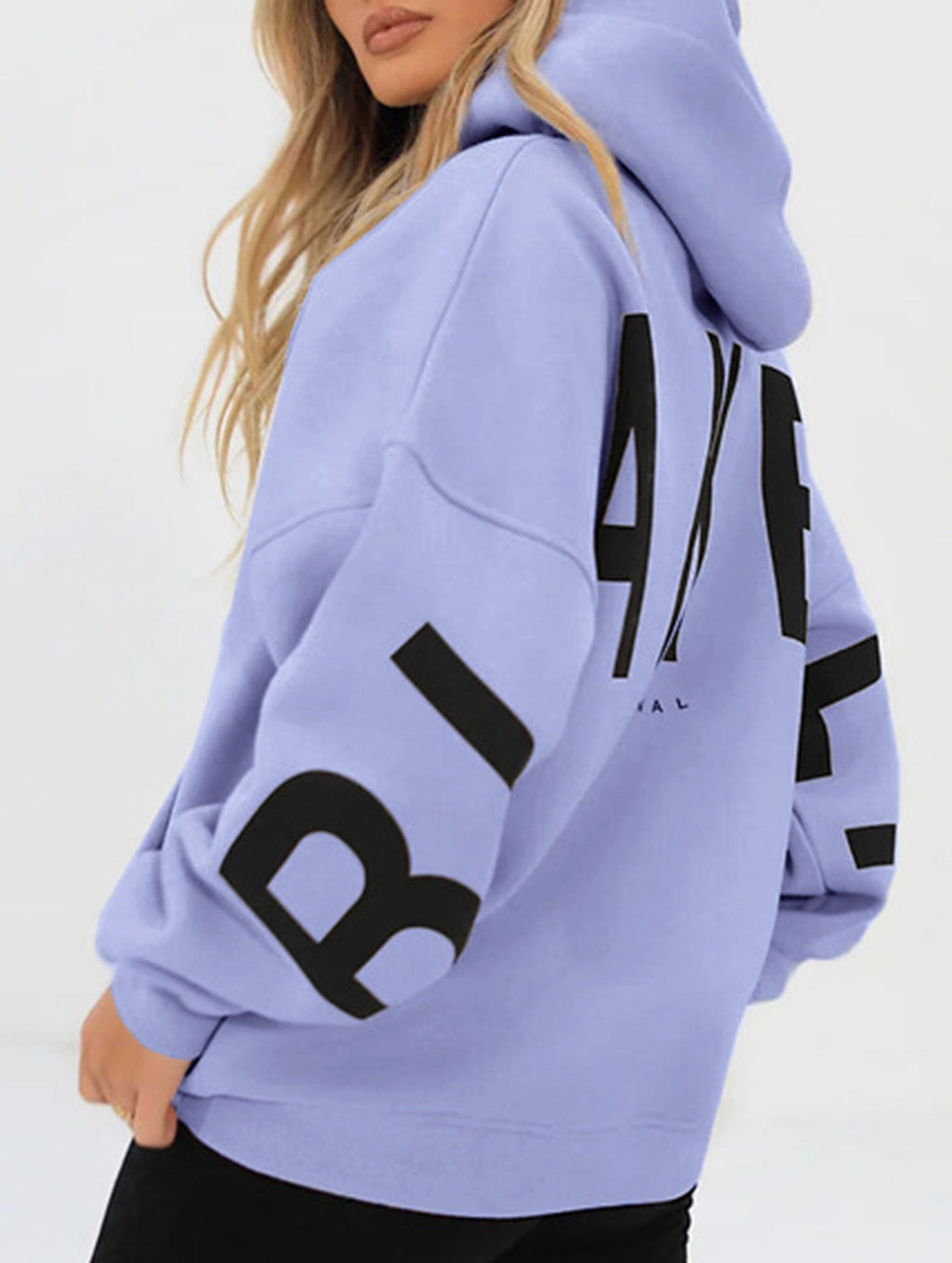 Women's Oversized Graphic Letter Hoodie Casual Streetwear Everyday Cozy Loose Fit Pullover Sweatshirt – Blue Grey