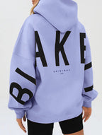 Women's Oversized Graphic Letter Hoodie Casual Streetwear Everyday Cozy Loose Fit Pullover Sweatshirt – Blue Grey
