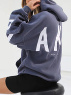 Women's Oversized Graphic Letter Hoodie Casual Streetwear Everyday Cozy Loose Fit Pullover Sweatshirt – Blue Grey