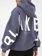 Women's Oversized Graphic Letter Hoodie Casual Streetwear Everyday Cozy Loose Fit Pullover Sweatshirt – Blue Grey