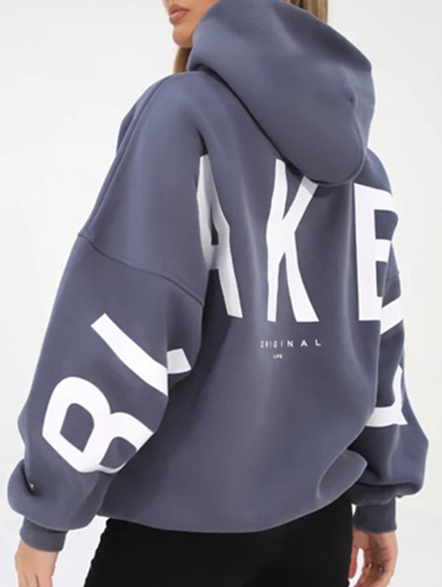 Women's Oversized Graphic Letter Hoodie Casual Streetwear Everyday Cozy Loose Fit Pullover Sweatshirt – Blue Grey