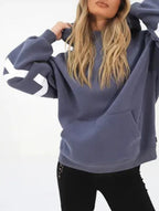 Women's Oversized Graphic Letter Hoodie Casual Streetwear Everyday Cozy Loose Fit Pullover Sweatshirt – Blue Grey