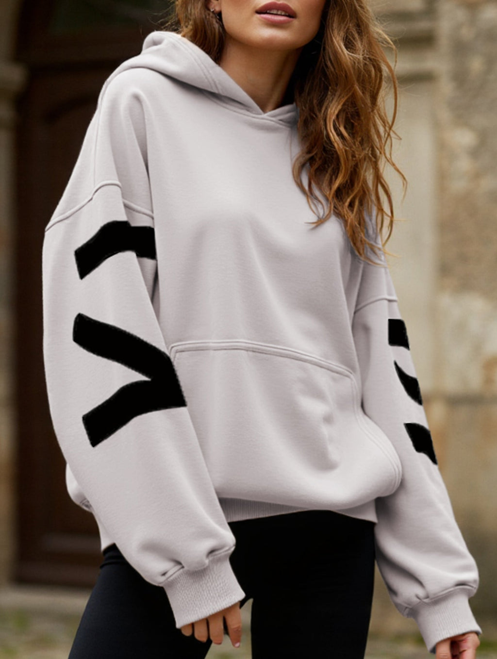 Women's Oversized Graphic Letter Hoodie Casual Streetwear Everyday Cozy Loose Fit Pullover Sweatshirt – Blue Grey