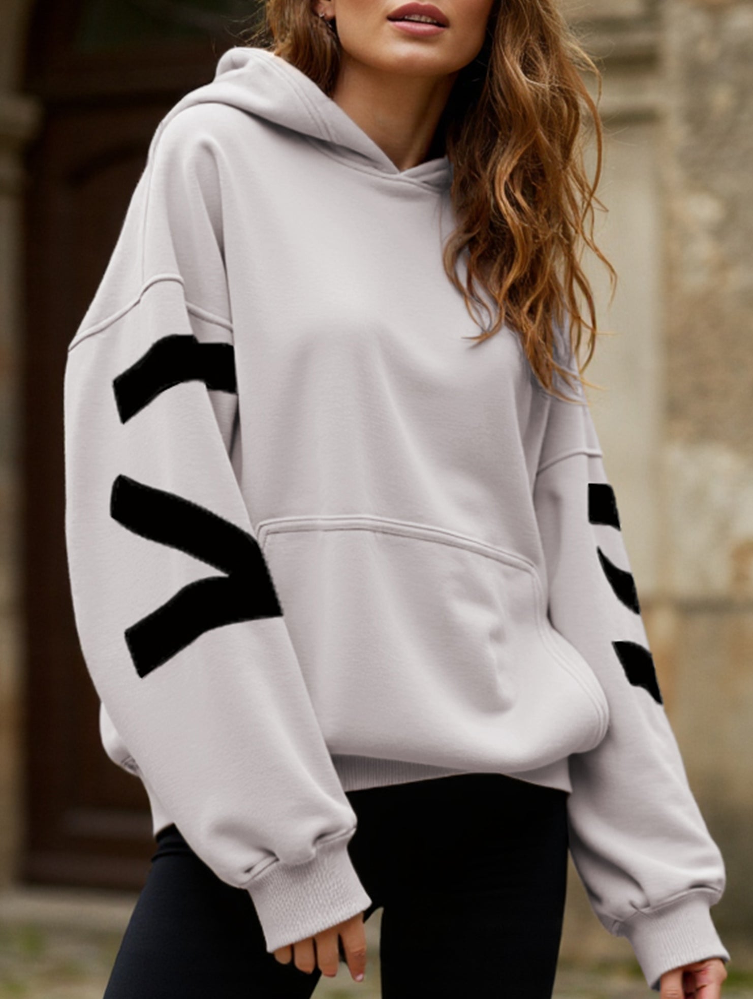 Women's Oversized Graphic Letter Hoodie Casual Streetwear Everyday Cozy Loose Fit Pullover Sweatshirt – Blue Grey