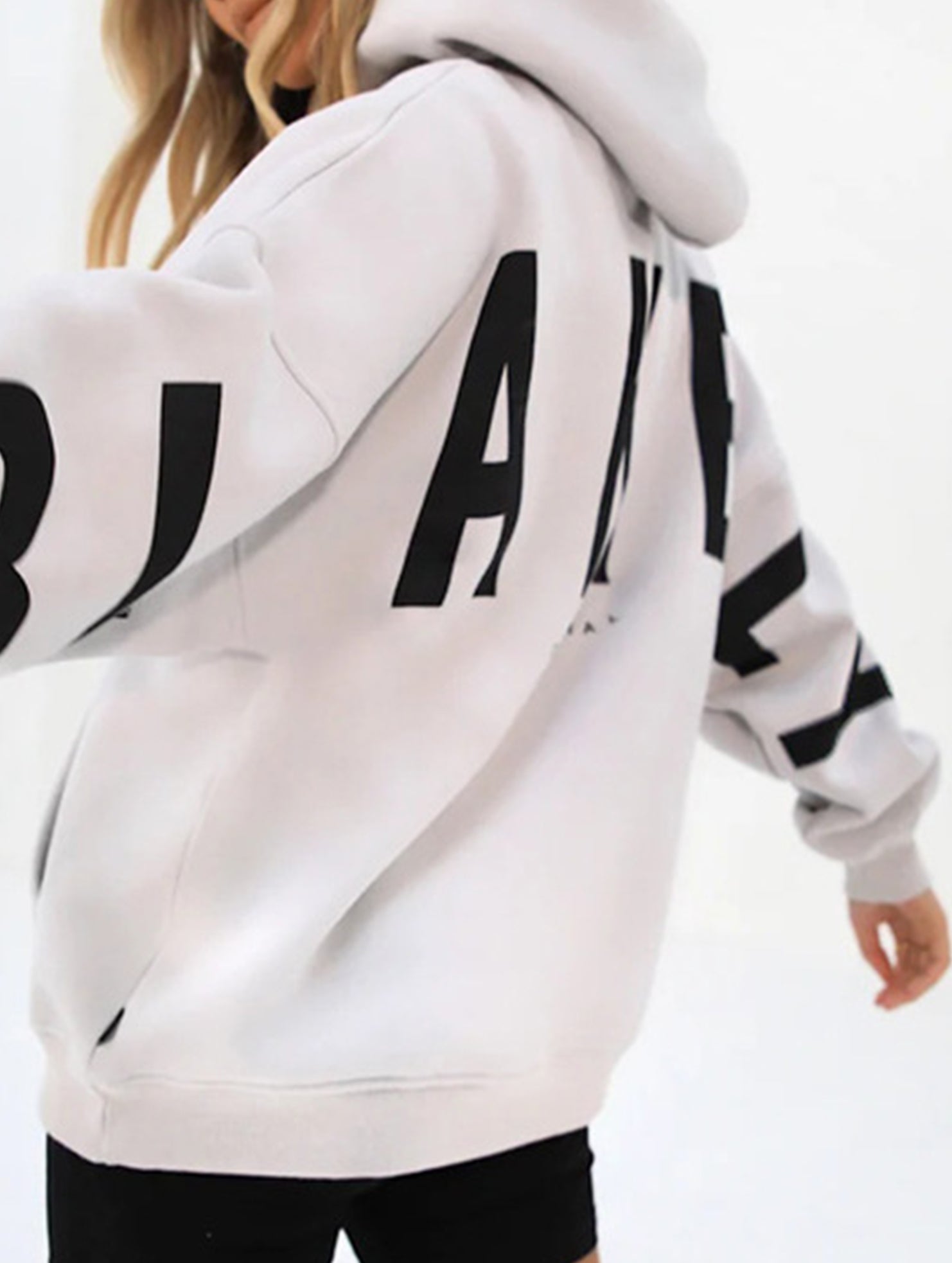 Women's Oversized Graphic Letter Hoodie Casual Streetwear Everyday Cozy Loose Fit Pullover Sweatshirt – Blue Grey