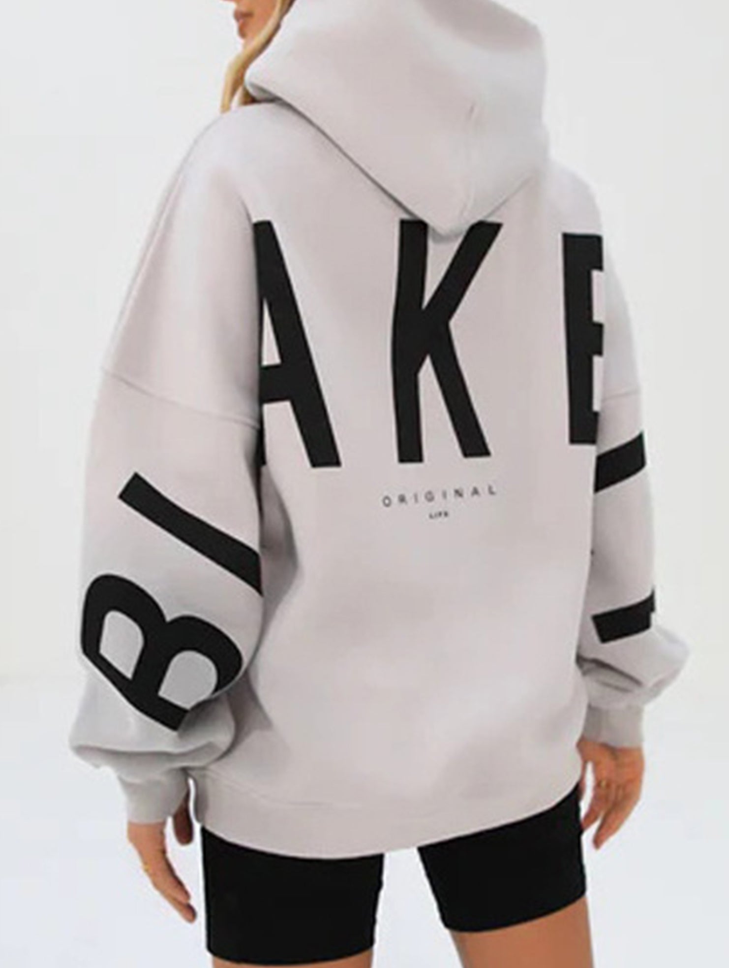 Women's Oversized Graphic Letter Hoodie Casual Streetwear Everyday Cozy Loose Fit Pullover Sweatshirt – Blue Grey