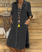 Women's Casual Denim Shirt Dress Button-Down Collar Pockets Relaxed Fit Everyday Midi Summer Style