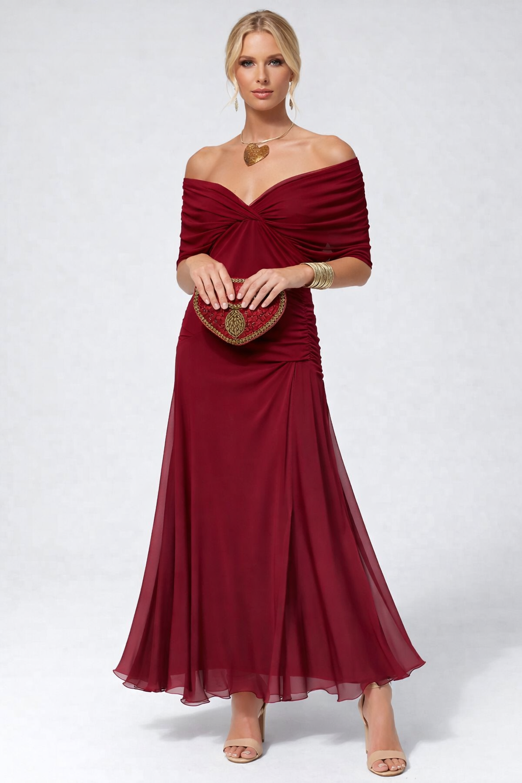 Women's Flowing Floral Long Dress Off-Shoulder V-Neck Formal Elegant Wedding Guest Casual – Lilly