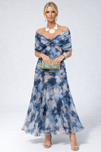 Women's Flowing Floral Long Dress Off-Shoulder V-Neck Formal Elegant Wedding Guest Casual – Lilly