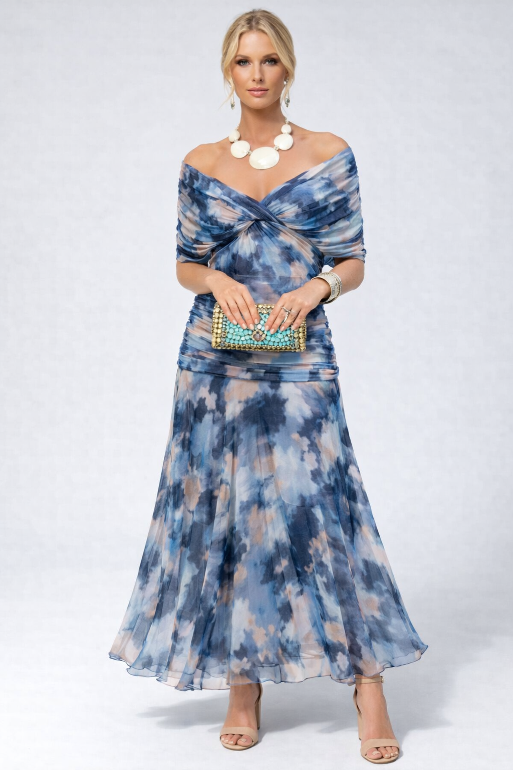 Women's Flowing Floral Long Dress Off-Shoulder V-Neck Formal Elegant Wedding Guest Casual – Lilly