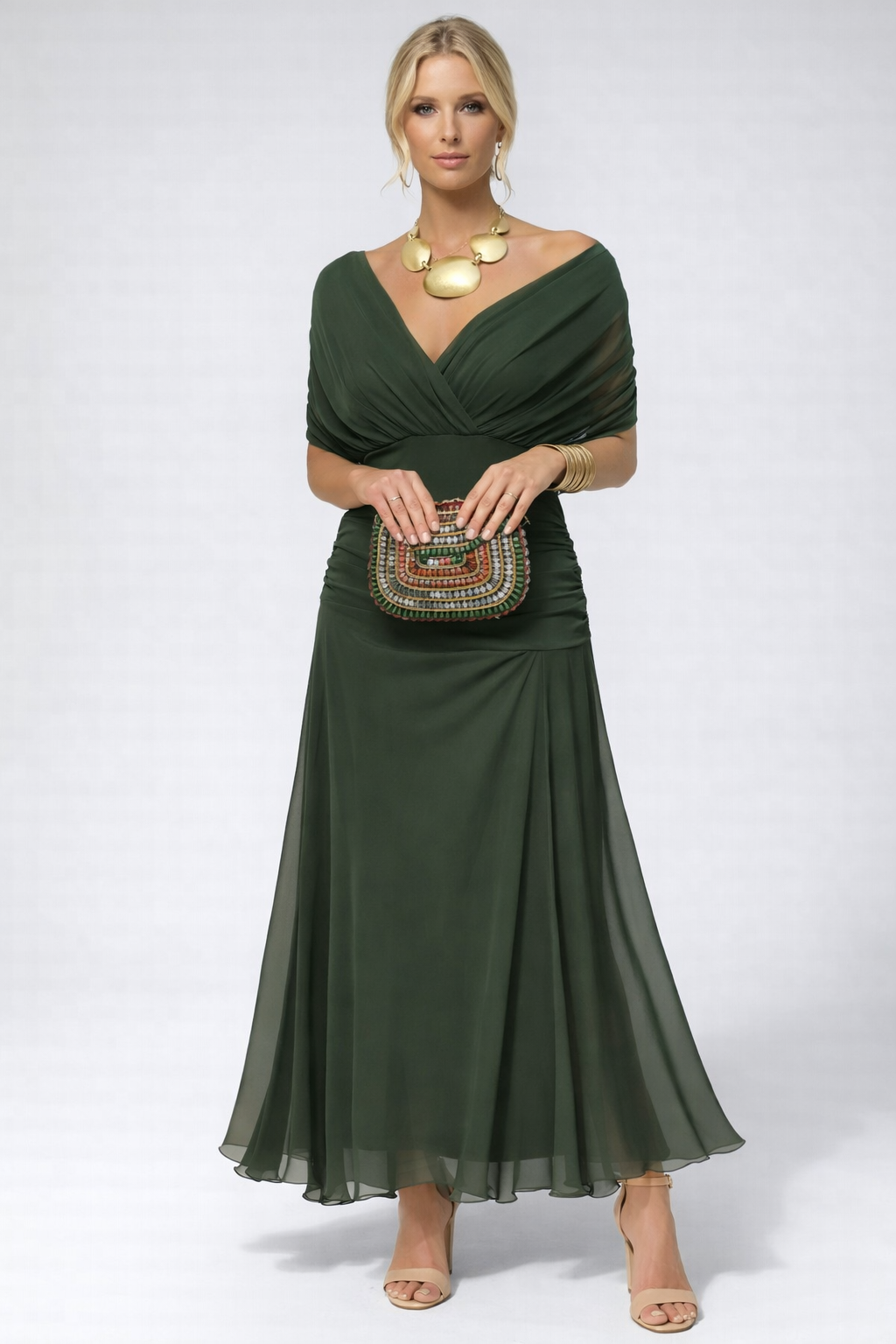 Women's Flowing Floral Long Dress Off-Shoulder V-Neck Formal Elegant Wedding Guest Casual – Lilly