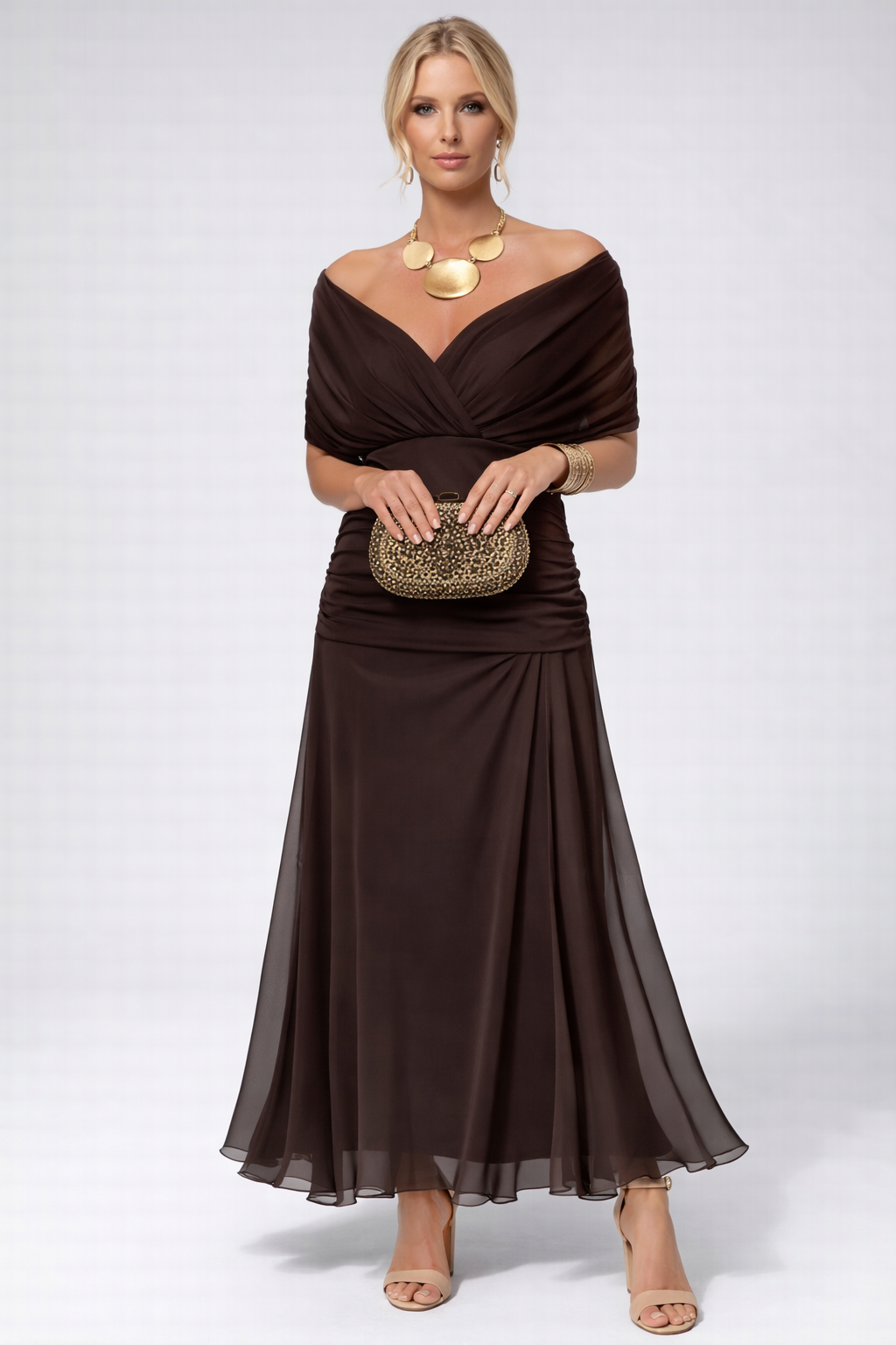 Women's Flowing Floral Long Dress Off-Shoulder V-Neck Formal Elegant Wedding Guest Casual – Lilly