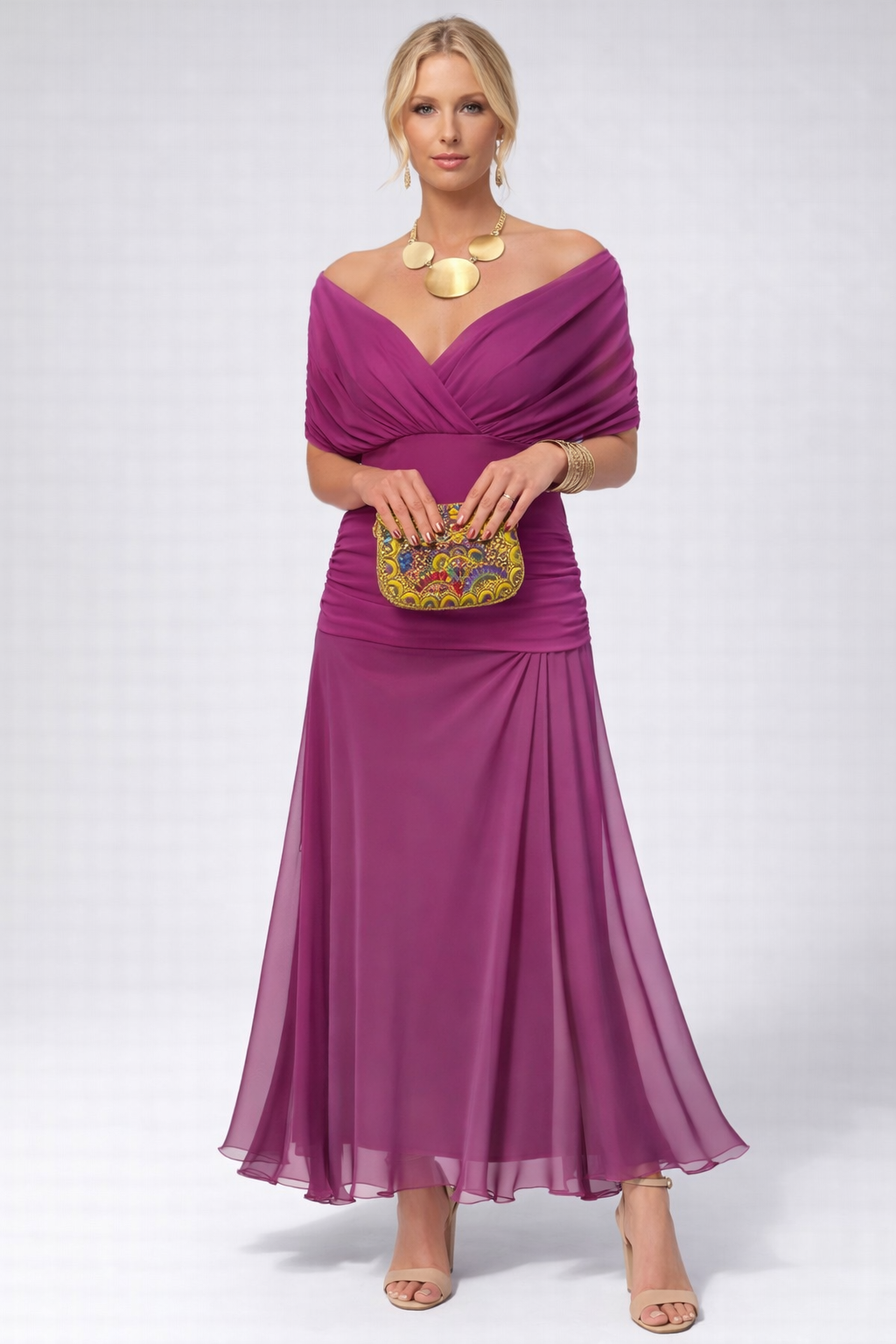 Women's Flowing Floral Long Dress Off-Shoulder V-Neck Formal Elegant Wedding Guest Casual – Lilly