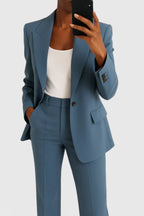 Women's Elegant Two-Piece Suit Set Tailored Blazer Wide-Leg Pants Workwear Formal Chic – Palynette