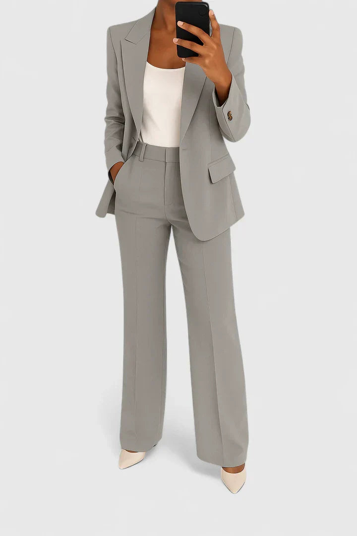 Women's Elegant Two-Piece Suit Set Tailored Blazer Wide-Leg Pants Workwear Formal Chic – Palynette