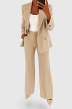 Women's Elegant Two-Piece Suit Set Tailored Blazer Wide-Leg Pants Workwear Formal Chic – Palynette