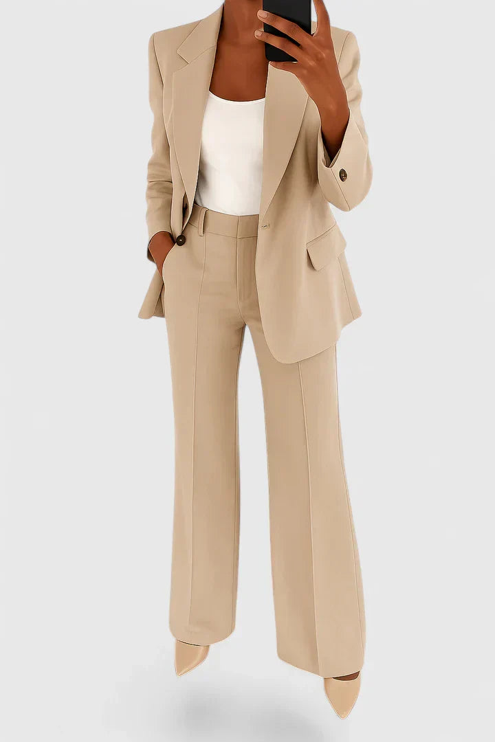 Women's Elegant Two-Piece Suit Set Tailored Blazer Wide-Leg Pants Workwear Formal Chic – Palynette