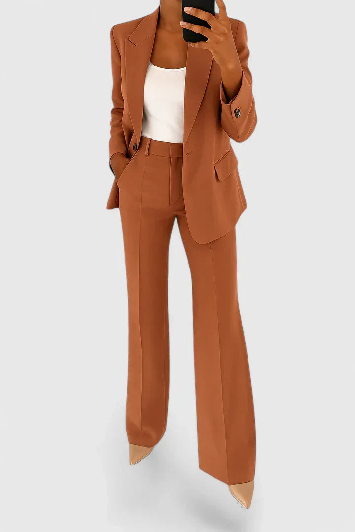 Women's Elegant Two-Piece Suit Set Tailored Blazer Wide-Leg Pants Workwear Formal Chic – Palynette