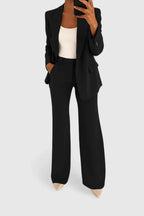 Women's Elegant Two-Piece Suit Set Tailored Blazer Wide-Leg Pants Workwear Formal Chic – Palynette